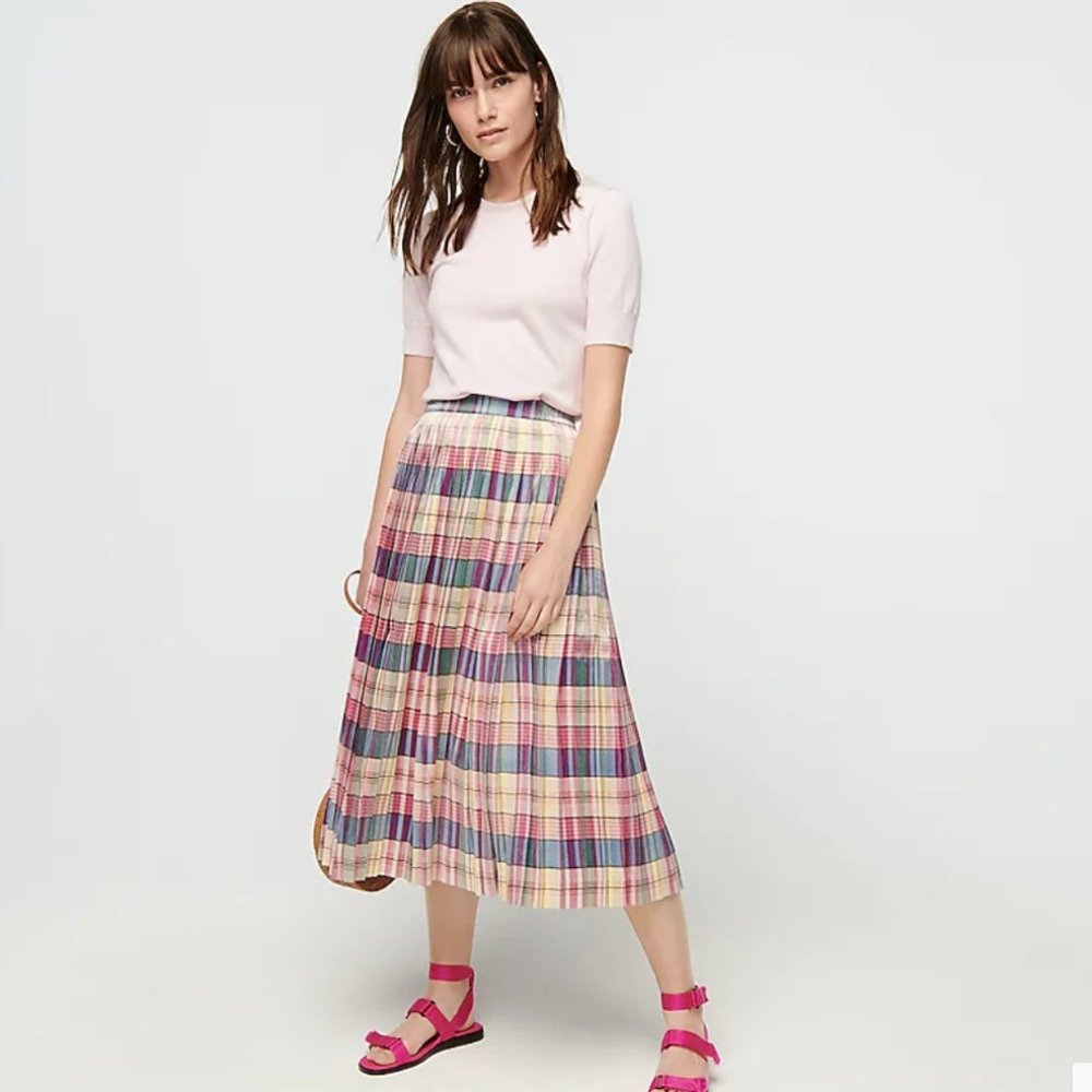 J.Crew Pleated midi skirt in shimmering plaid-L3164-NWT
